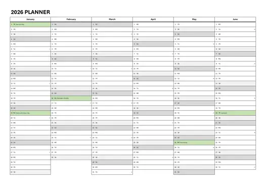 grid 2026 6-month planner