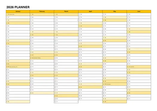 orange 2026 6-month planner