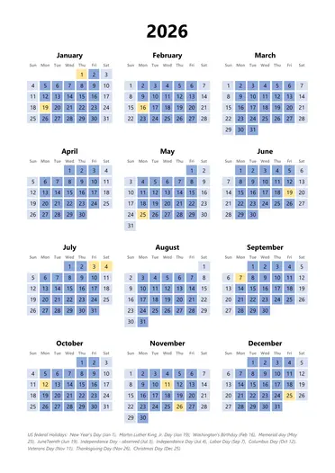 portrait square blue 2026 calendar