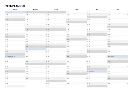 simple 2026 6-month planner